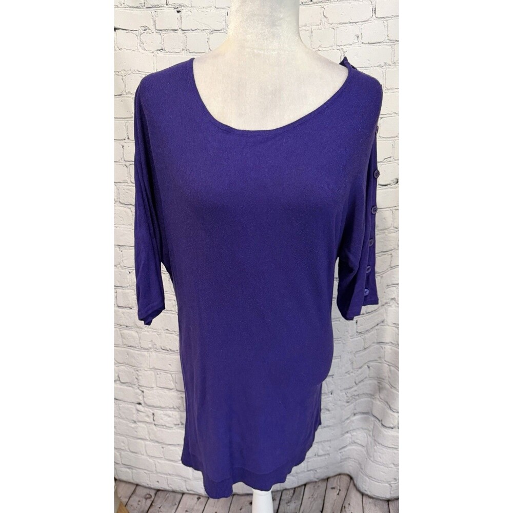 Express Purple Knit Long Shirt One Sleeve Button Rayon Blend Size Large